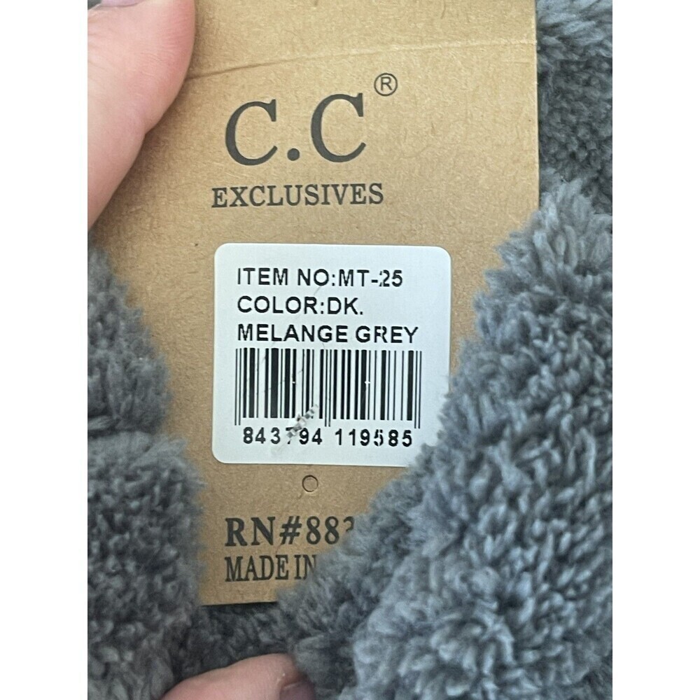 C.C Exclusive Women's Winter Warm Gray Fleece lined Knit Mitten Gloves - Picture 2 of 4